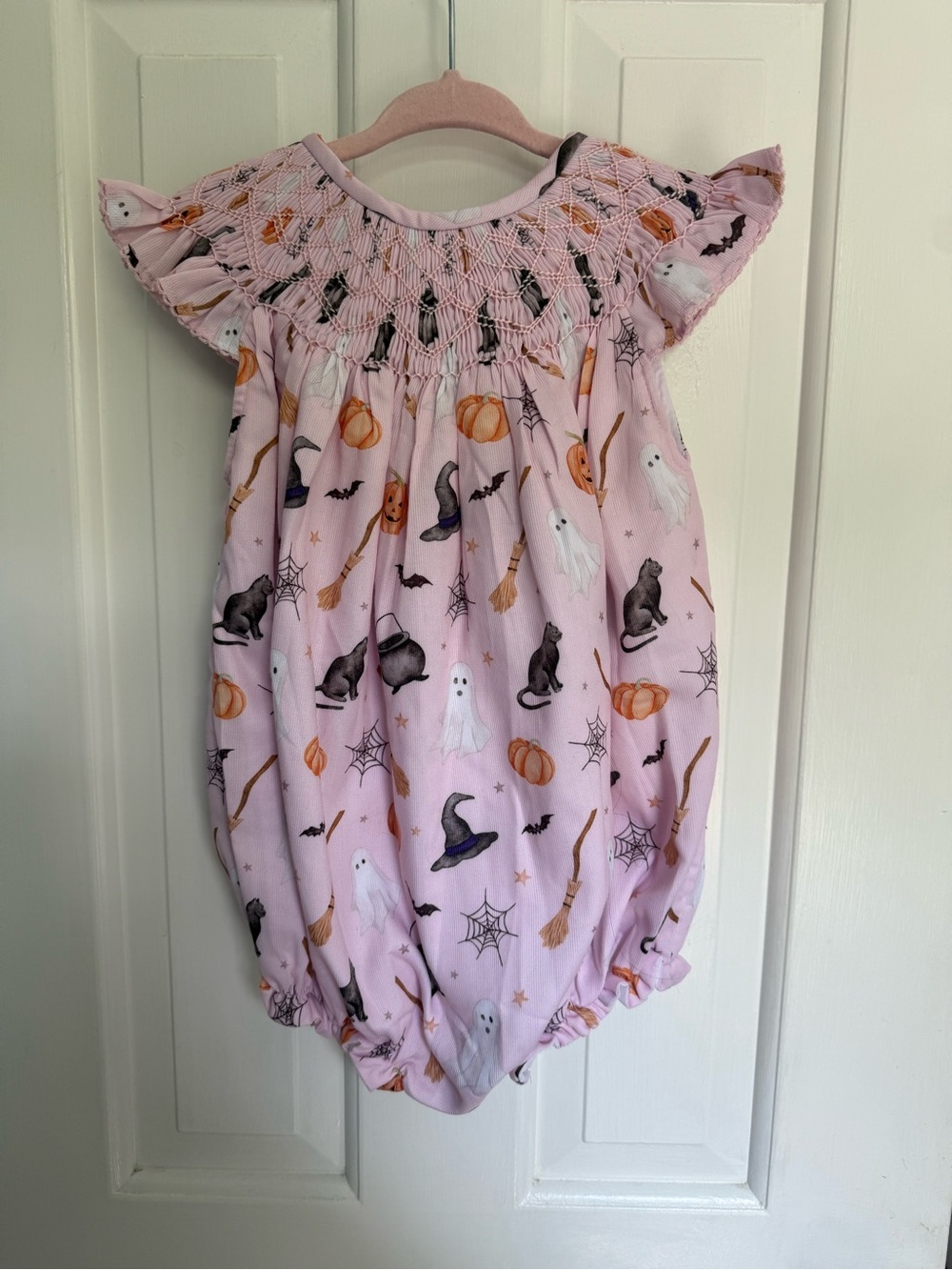 Girls' Halloween Smocked Bubble Romper - Pink